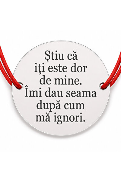 Simoshop Brățară argint 925 cu bănuț mesaj ironic despre dor și ignorare, șnu...