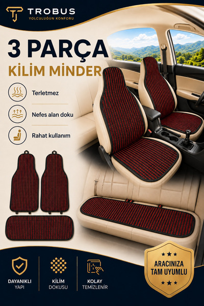 TROBUS Chery Tiggo 7 Pro 2023+ Örme 3 Parça Minder Terletmez Kaymaz Taban Siy...