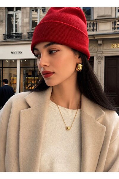 KAR-KIŞ ACCESSORIES UNISEX KATLAMALI TRİKO LUX KIRMIZI BERE