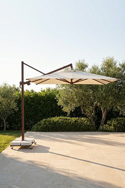 huteras Bahçe Şemsiyesi Yandan Direkli 300x300 cm Kare Kahverengi Krem Akrili...