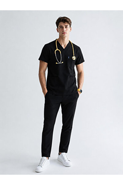 ÜÇAS UNIFORM BLACK LUX SCRUBS LİKRA TAKIM DOKTOR HEMŞİRE FORMASI
