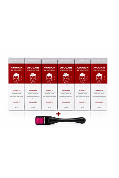 AVALON PHARMA Avogain 5% Minoxidil Hair Solution 50ml X6 + Derma Roller Bundl...
