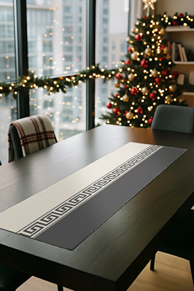 Artvibe Modern Quadrilateral Patterned Gray Cream Gift Decorative Runner Tablecloth