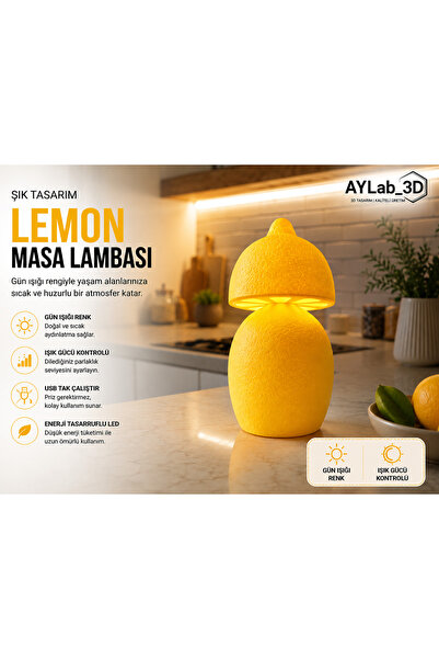 AYLAB3D LEMON Dekoratif LED Mutfak Masa Lambası USB Tak Çalıştır Gün Işığı Ba...