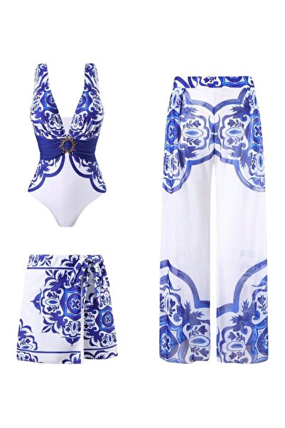 Girlsavm ETNİK 3 LÜ PANTALON MAYO ETEK TAKIMI