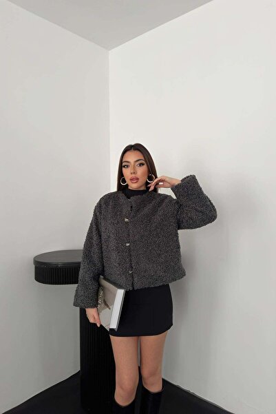 Moda Days سترة نسائية قصيرة من القطيفة المدخنة، ذات ياقة دائرية وأكمام طويلة،...