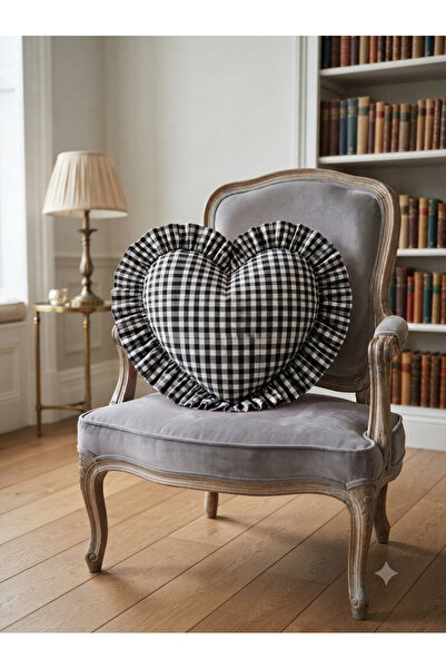 Angels' Collection Heart-Shaped Ruffled Gingham Throw Pillow (Pre-Filled)
