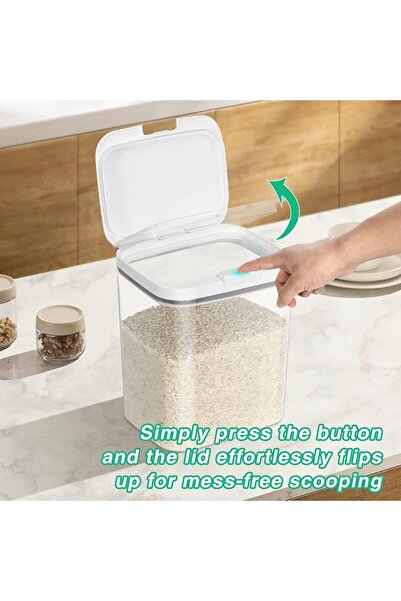 TERRIFI Airtight Rice Storage Container, Crystal-Clear PET Plastic Food Dispe...