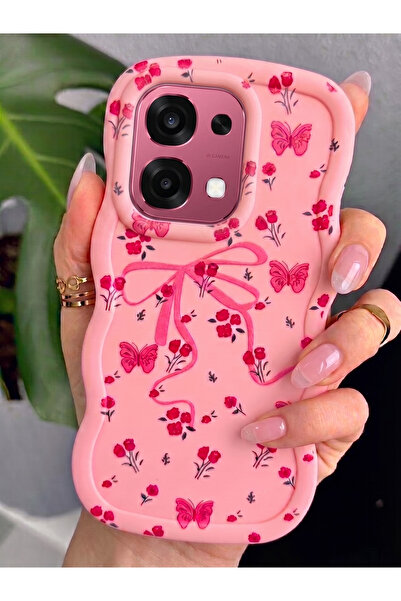 Rivor Oppo A6 Pro Uyumlu Kılıf Kamera Çıkıntılı Kurdele Ve Çiçek Kabartmalı S...
