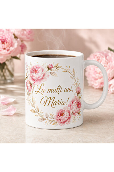 Miutic Print Studio Cană albă cu numele Maria și mesaj „La mulți ani”, model ...