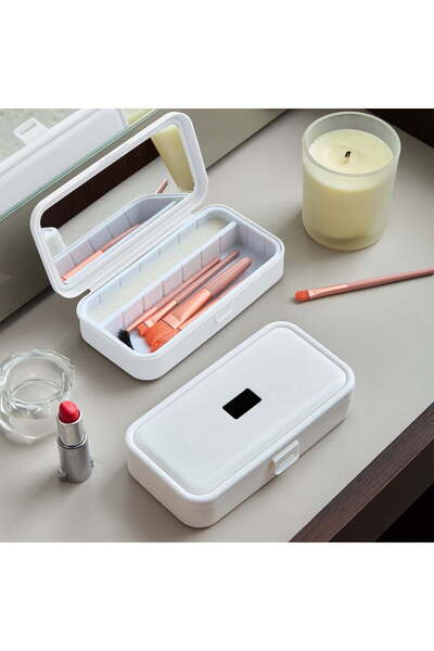 STARSTAR Portable Makeup Mirror and Makeup Brush Storage Box (White) - Multif...