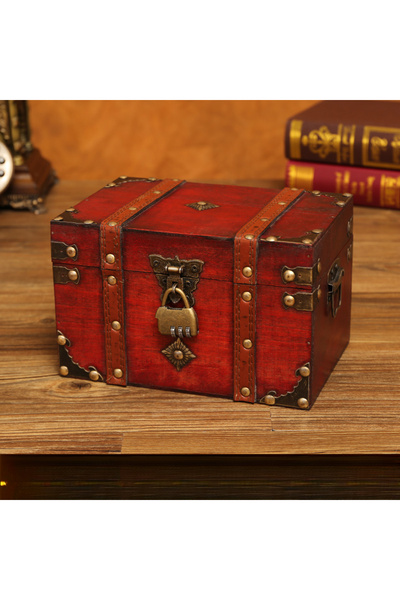STARSTAR Vintage wooden storage box with lock, wooden treasure chest with pir...