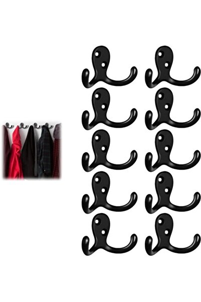 STARSTAR 10-Pack Large Angled Black Zinc Alloy Double Clothes Hooks 68x40mm