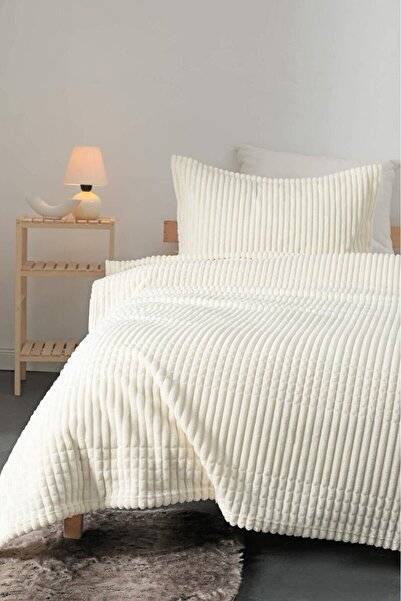 Merinos Modern Line 2 Piece Blanket Set Single Bone-Ecru