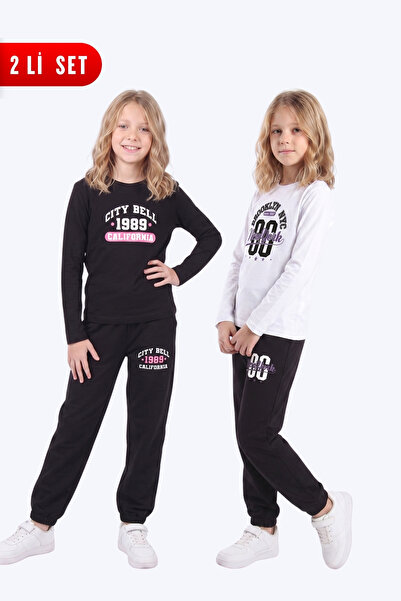 FYK KİDS Girl's 2-Piece Printed Long Sleeve Single Jersey Tracksuit Set