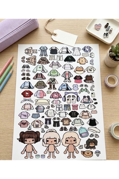 Genel Markalar Giydirilebilir Bebek Sticker Seti | Kağıt Bebek ve Kıyafet Sti...