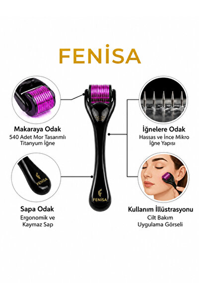 FENİSA Titanyum Uçlu 540 İğneli Saç Ve Cilt Bakım Dermarolleri Masaj Aleti 1 mm