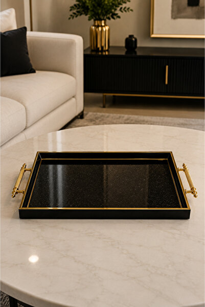Leila Luxury Framed Presentation Tray Black Case Black Glitter Decorative Tray 46X28 cm