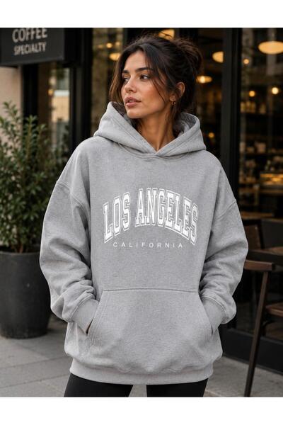 TREND EMMODA Women's Los Angeles California Printed Oversize Hooded Sweatshirt