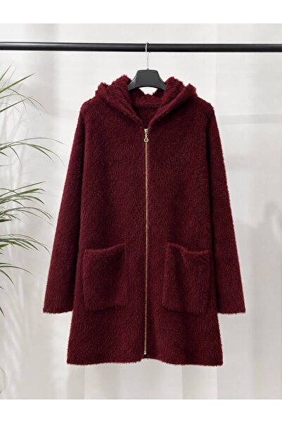 DAĞON'S Gold Zippered Hooded Women's Beard Long Cardigan 80 cm