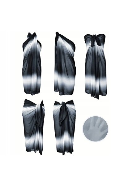 SNM Pareo plaja, SNM, 105x150cm, alb negru, plasa fina, degrade modern, multi...