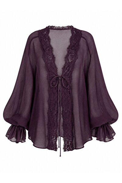 Laluvia Plum Lace Transparent Blouse - 5108