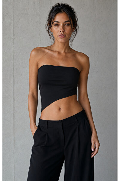 Rokka Moda Straplez Asimetrik Kesim Esnek Crop Top