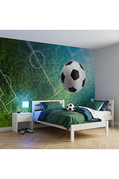 DecorDrive Koyu Zemin Üzerinde Futbol Topu Temalı Duvar Kağıdı