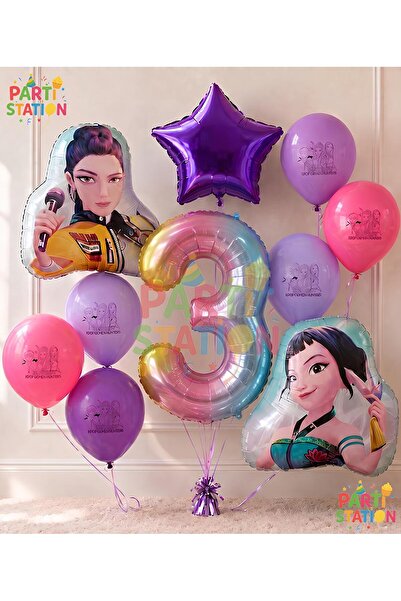Parti Station Kpop Themed 3-Year-Old Balloon Set 10 Pieces Demon Hunters Ball...