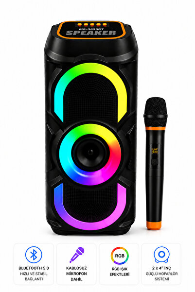 Omaze Kablosuz Mikrofonlu Bluetooth Hoparlör Karaoke RGB Işıklı TWS Destekli ...