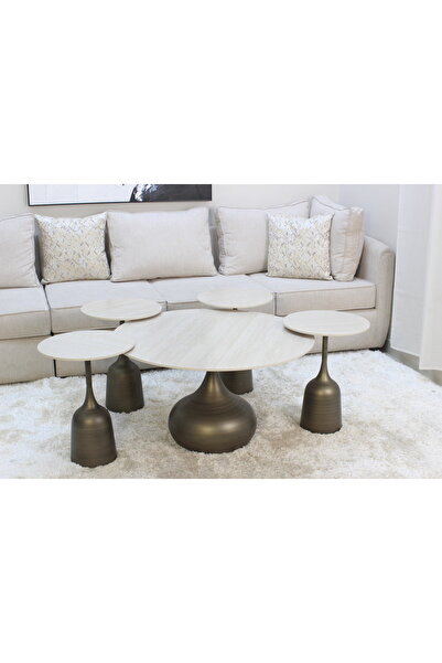 GLAMOURE HOME طقم طاولات قهوة وضيافة مودرن مكون من 5 قطع بتصميم قطرة انسيابي ...