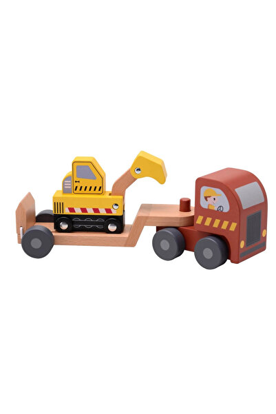 Joueco Mașină de lemn cu remorcă și excavator