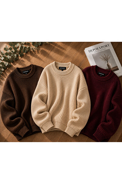 oneoff Women's Premium Oversize Knitwear Sweater Set of 3 Black Beige Emerald...