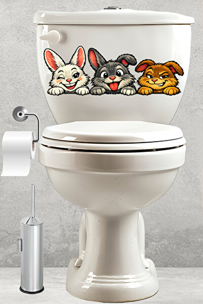 Echo Home Toilet Sticker Set: Three Cute Rabbits with Squinting Eyes, Tongue ...