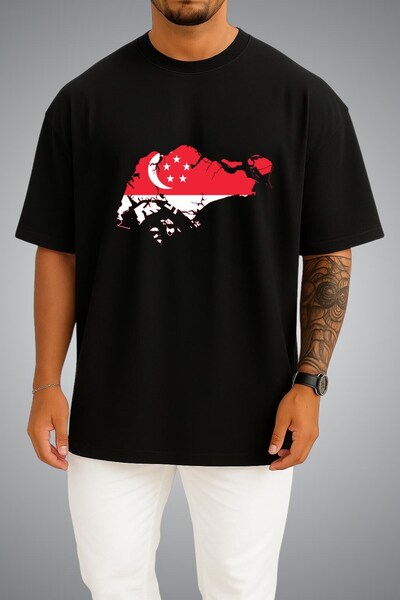 Bahriyeli Collection Υπερμεγέθη μπλουζάκι Unisex με στάμπα στήθους με σημαία ...