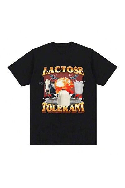 29CUN Lactose-Tolerant Graphic Print T-Shirt, Vintage Fashion Short-Sleeve Fo...