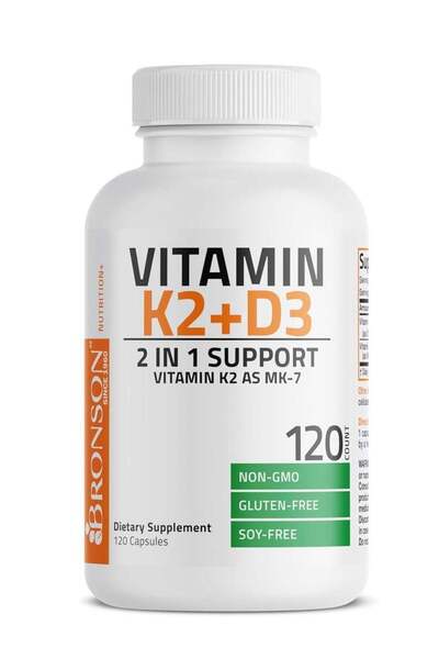 Bronson 2-In-1 Support Vitamin K2 Plus D3 - 120 Capsules