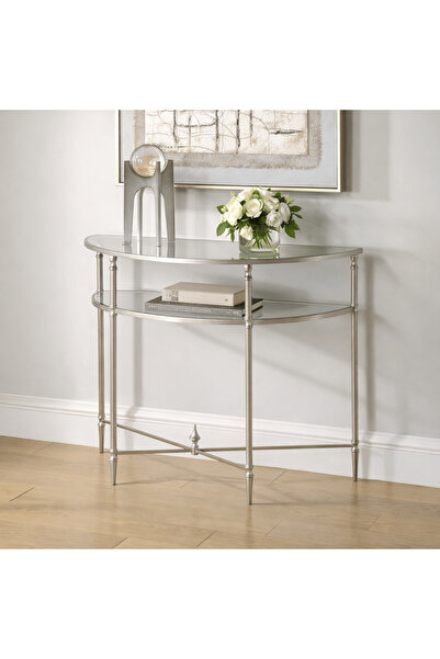 UTTERMOST طاولة كونسول هينزلر 91 طول × 76 ارتفاع × 45 عمق فضية اللون مع سطح مرآة
