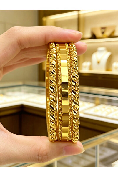 ALZAHR 3-Piece Set: 24K Gold-Plated Vintage Twisted-Design Stackable Bracelet...