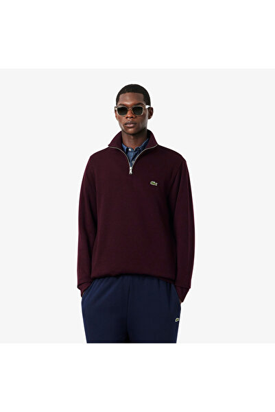 Lacoste Erkek Regular Fit Yarım Fermuarlı Bordo Sweatshirt