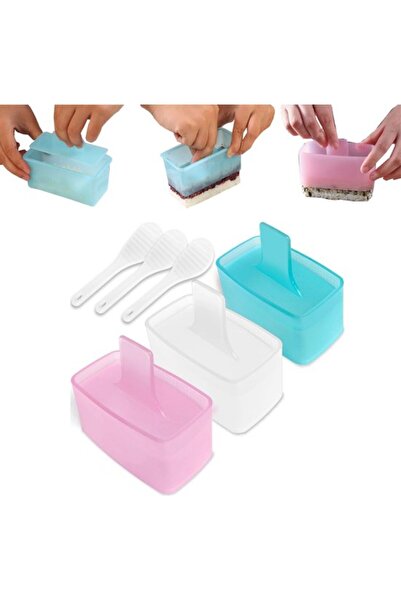STARSTAR 3-Piece Pink, Blue & Clear Non-Stick Rice Ball & Sushi Mold Set with...