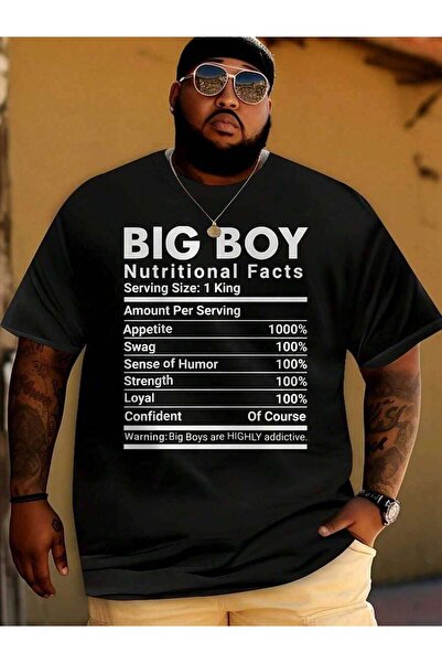 LİNA06 Big Boy Nutritional Facts Printed T-Shirt - 100% Cotton Oversized Men'...