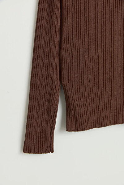 Nihan Ribbed Knitwear Rayon Blouse - Brown