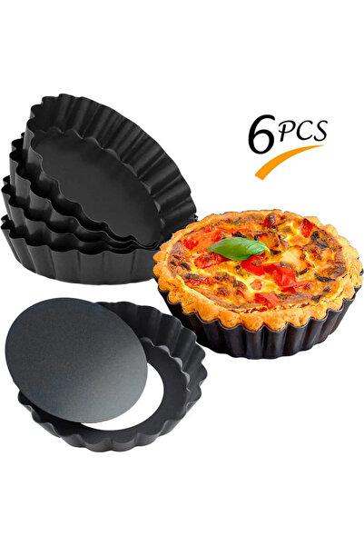 STARSTAR 6-piece 10cm non-stick carbon steel mini tart pans with removable bo...