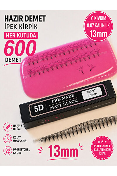 Genel Markalar Hazır Demet İpek Kirpik 5D Rus Volume Turbo Fan 13mm C Kıvrım ...