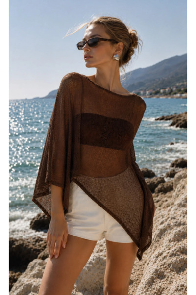 KENZA'A TRİKO Transparent Pareo Poncho Summer Beach Top