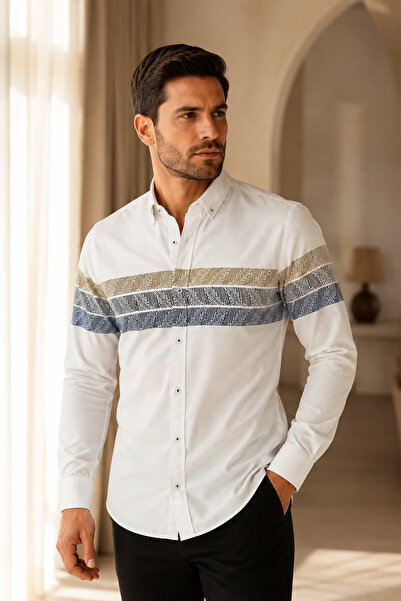 Beyome Ανδρικό πουκάμισο Oxford Slim Fit με κρυφό γιακά με κουμπιά, μακρυμάνι...