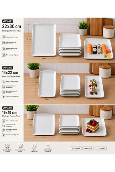 ALBETTO Set of 6 White Porcelain Serving Plates Square Rectangular Presentati...