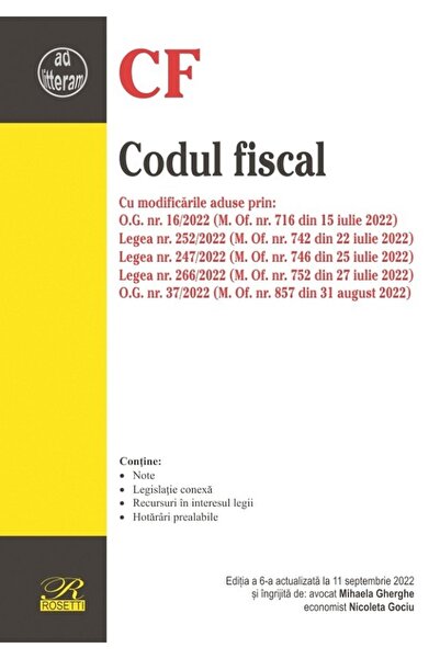 ROSETTİ Codul fiscal Ed.6 Act. 11 septembrie 2022