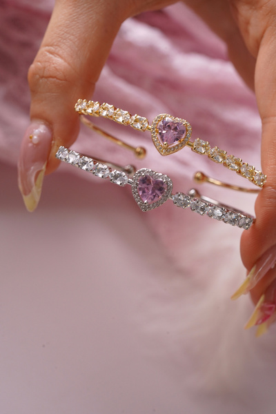 AŞIK ACCESSORIES Pink Heart Princess Handcuff Bracelet